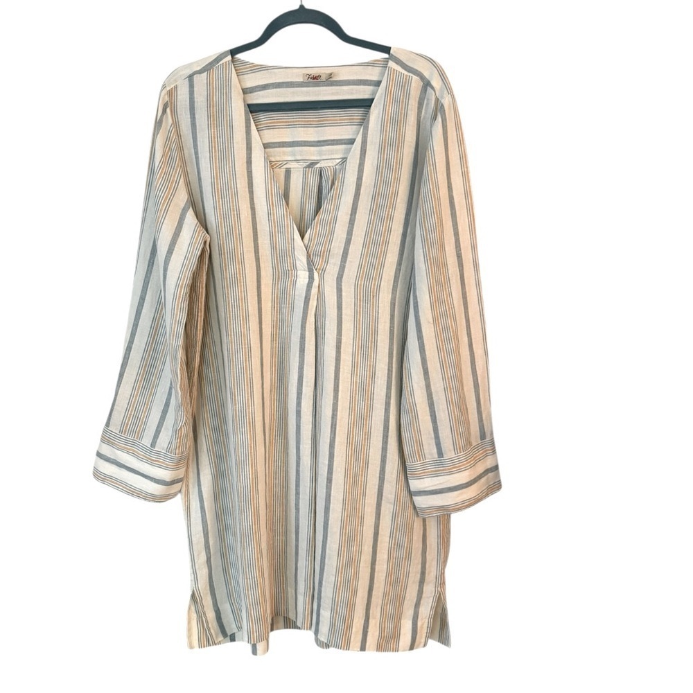 Faherty Beach Days Rialto Tunic Striped Linen Dress Luciano Stripe Size Large - Picture 5 of 11